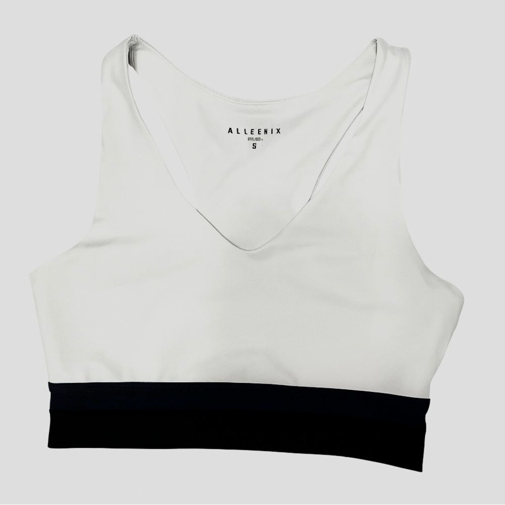ALLFENIX White & Black Sports Bra - Size M, Excellent Used Condition, No Pads